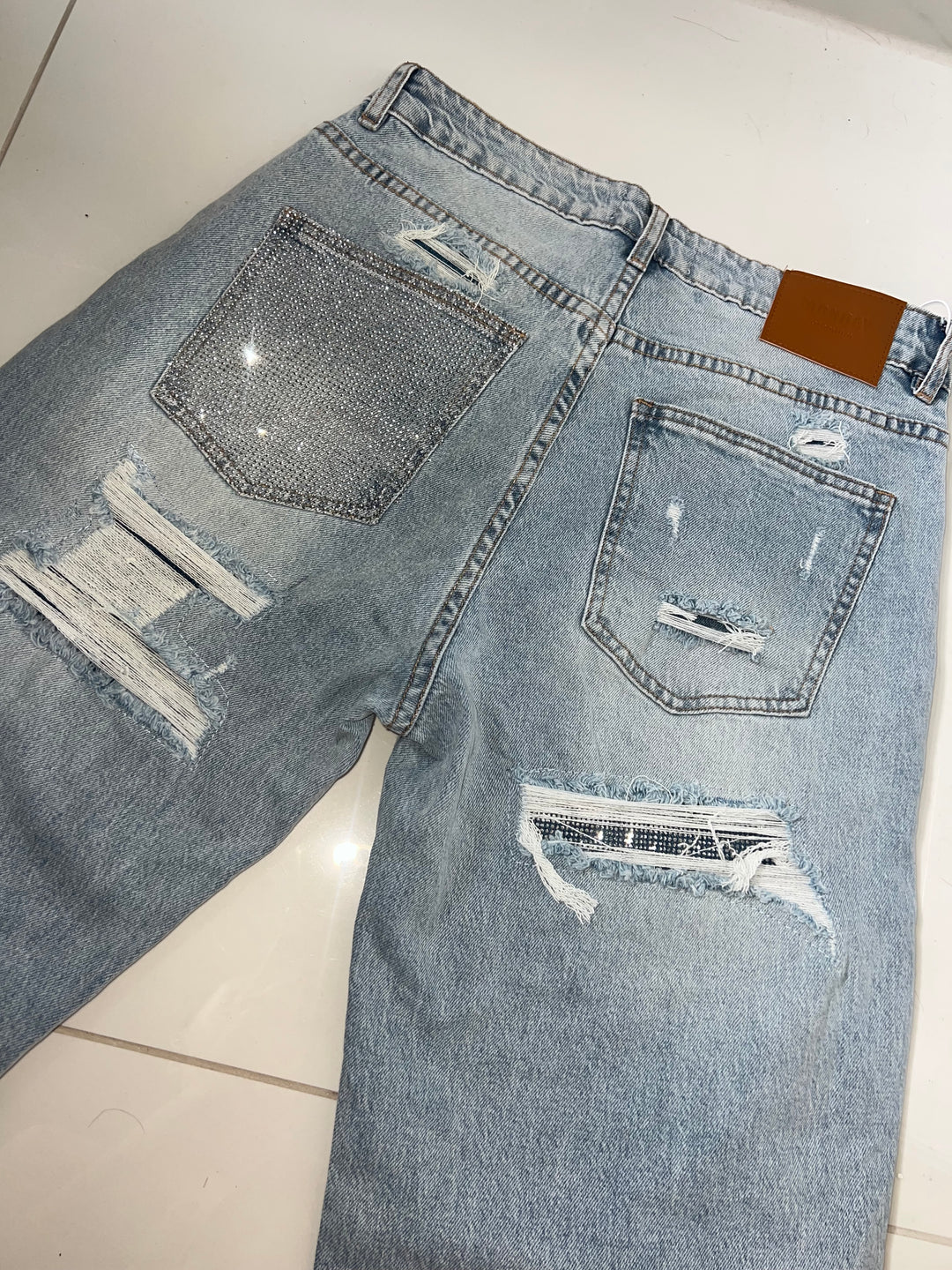 Party In The Back Jeans (Acid Wash Blue/Silver)