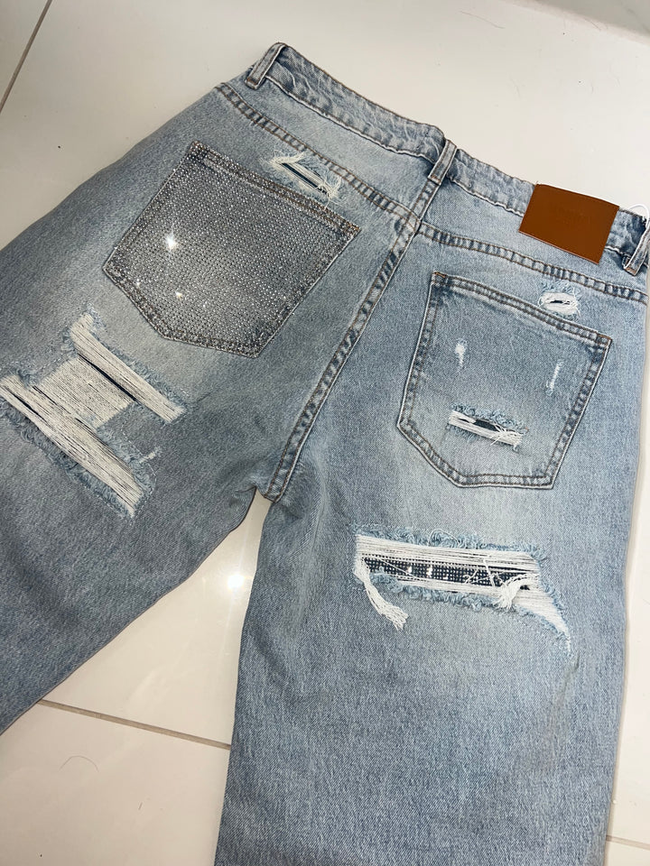 Party In The Back Jeans (Acid Wash Blue/Silver)