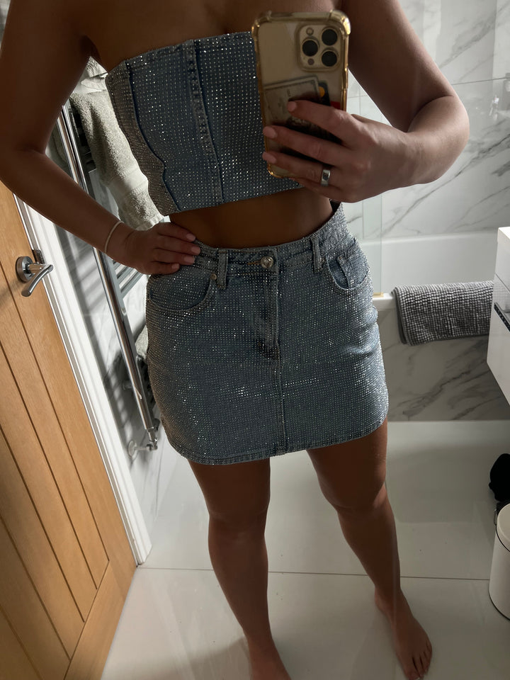 Light Blue Matching Silver Diamanté Skirt