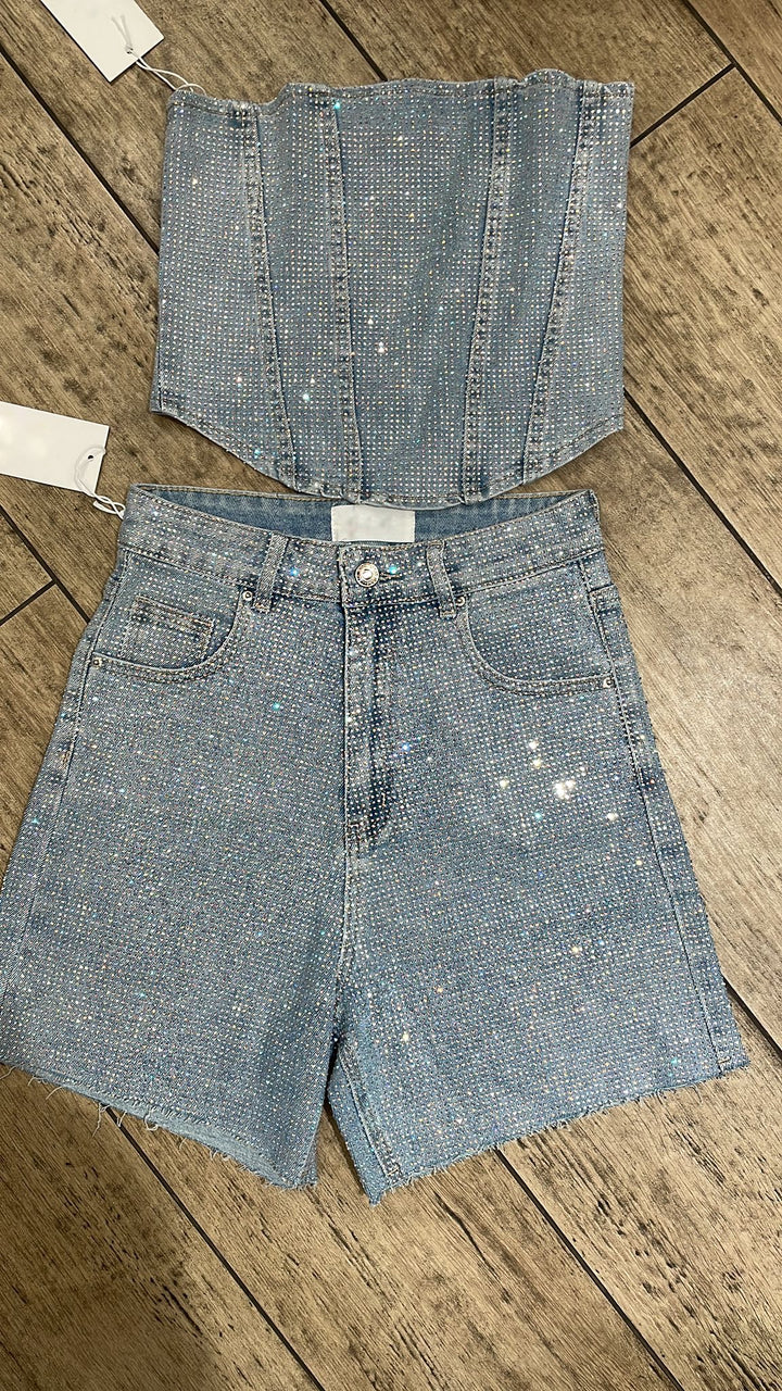 Rainbow Diamanté Longer Length Shorts