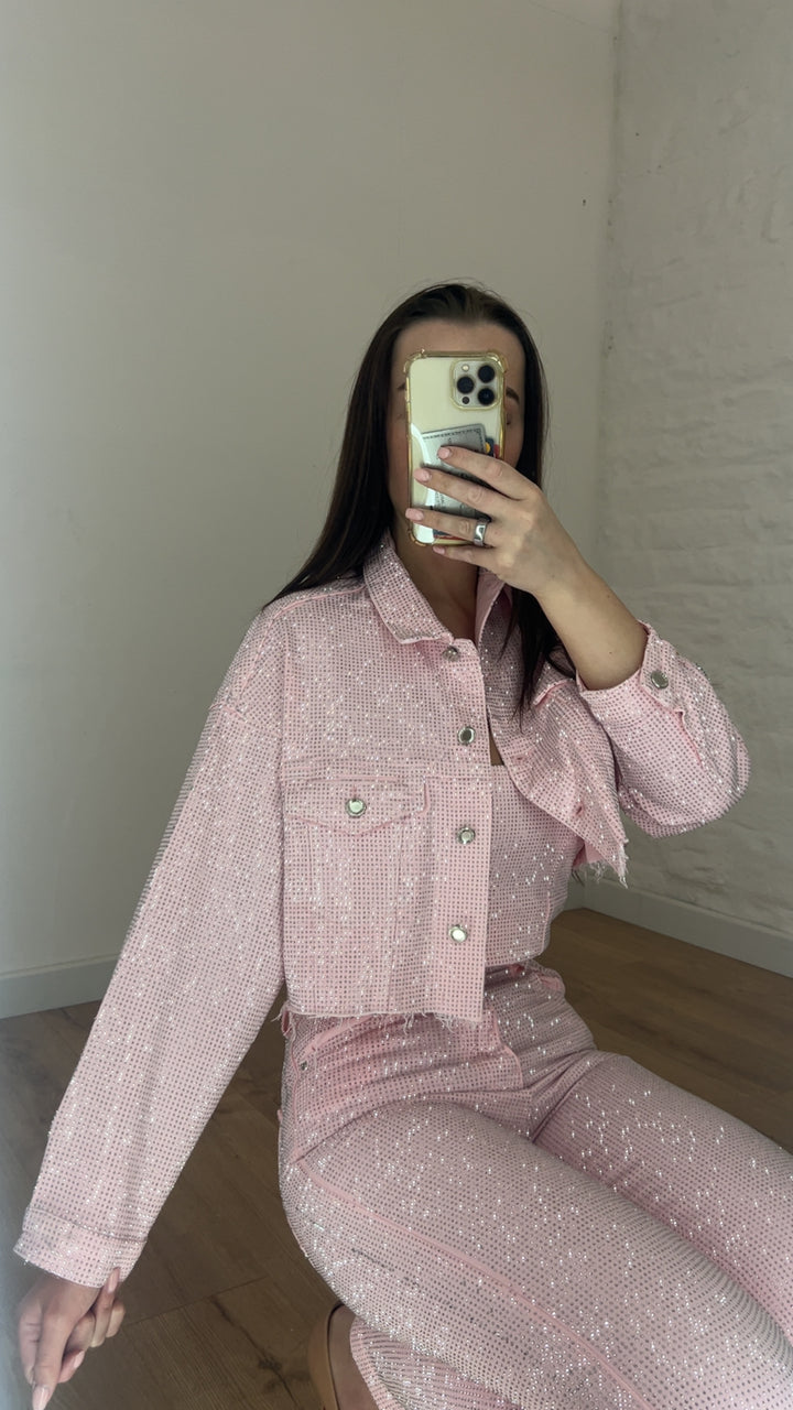 Baby Pink Diamanté Cropped Jacket