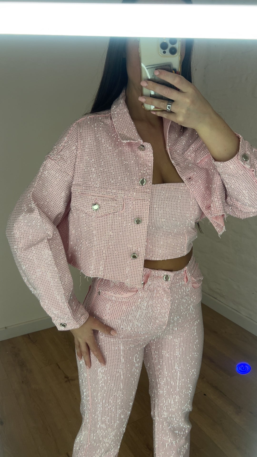 Baby Pink Diamanté Cropped Jacket