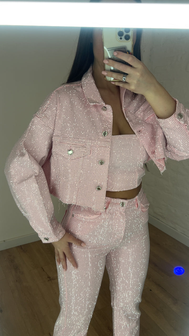 Baby Pink Diamanté Cropped Jacket