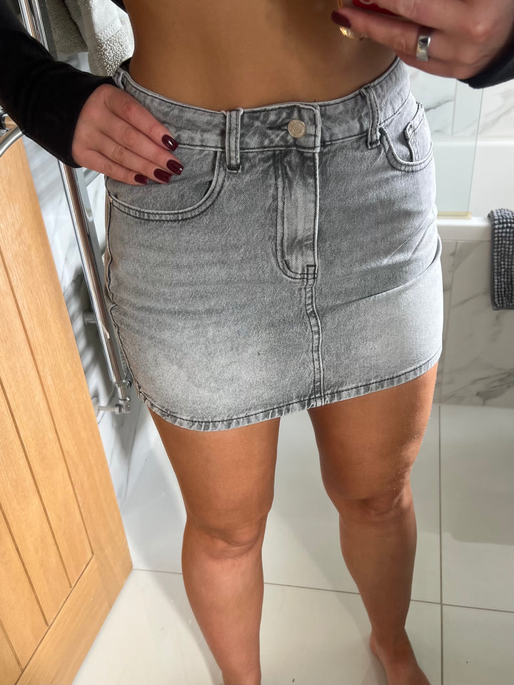 Grey Pink Diamanté Pocket Mini Skirt