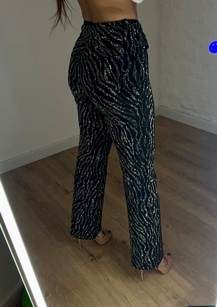 Super Stretch Zebra Diamanté Wide Leg Jeans