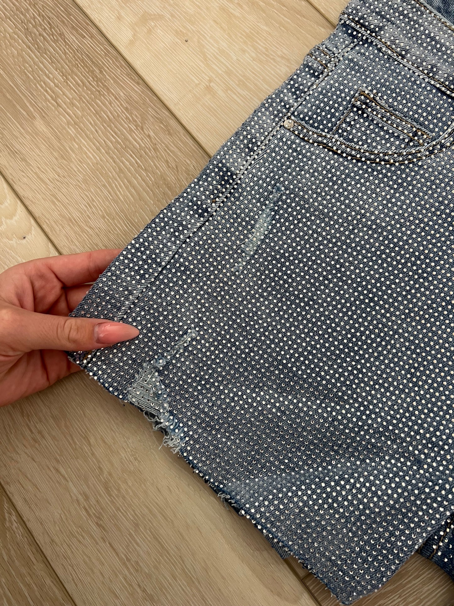 Mid Blue Super Stretch Denim Shorts