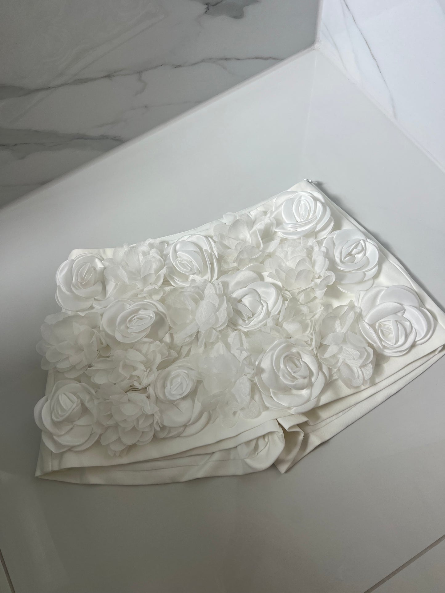 White 3D Rose Skort