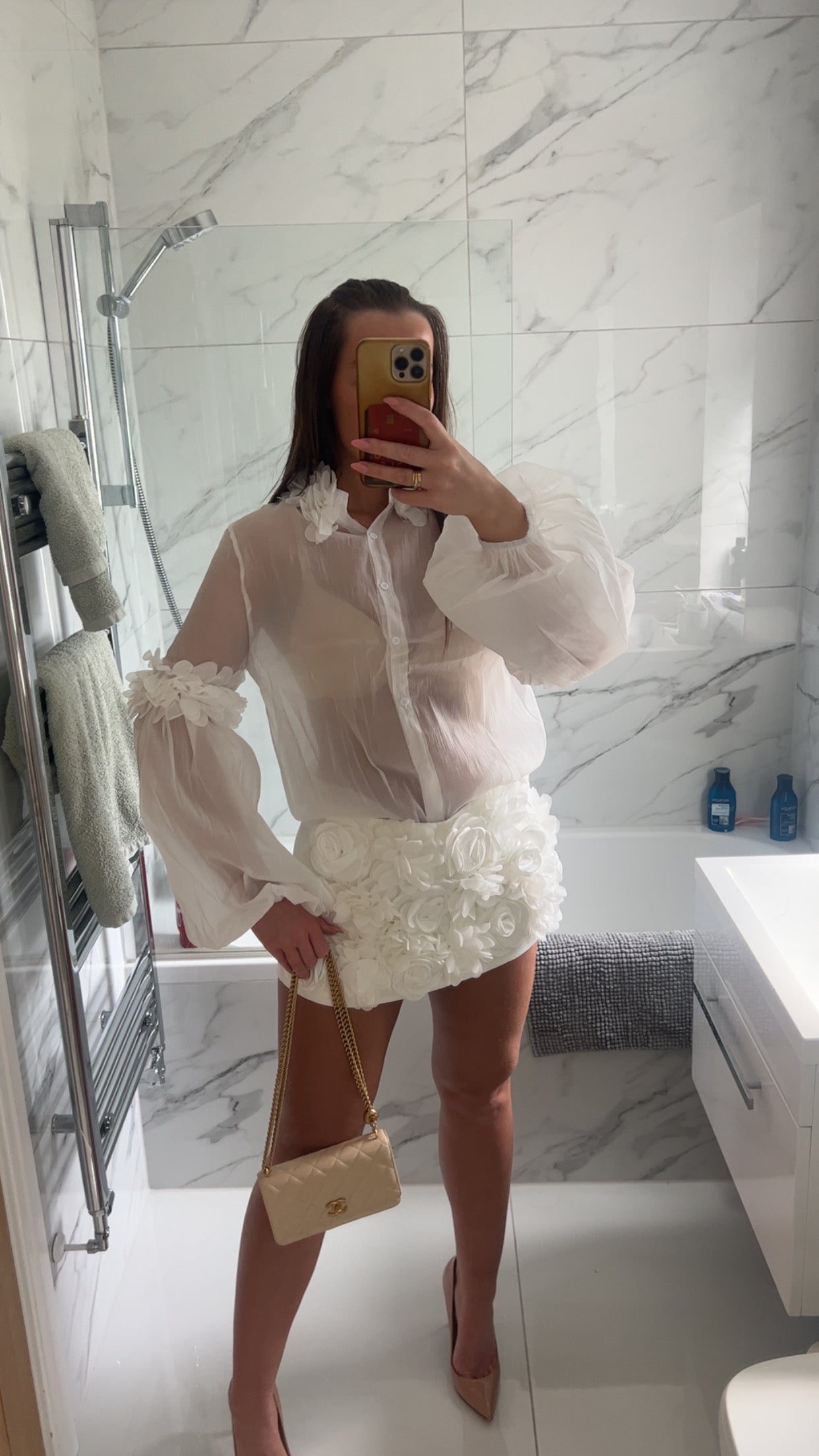 White 3D Rose Skort