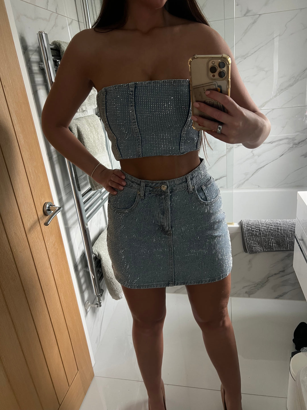 Light Blue Matching Silver Diamanté Skirt