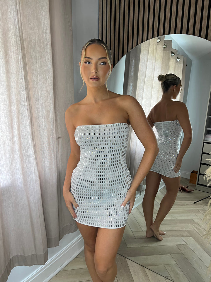 White Crystal Strapless Mini Dress