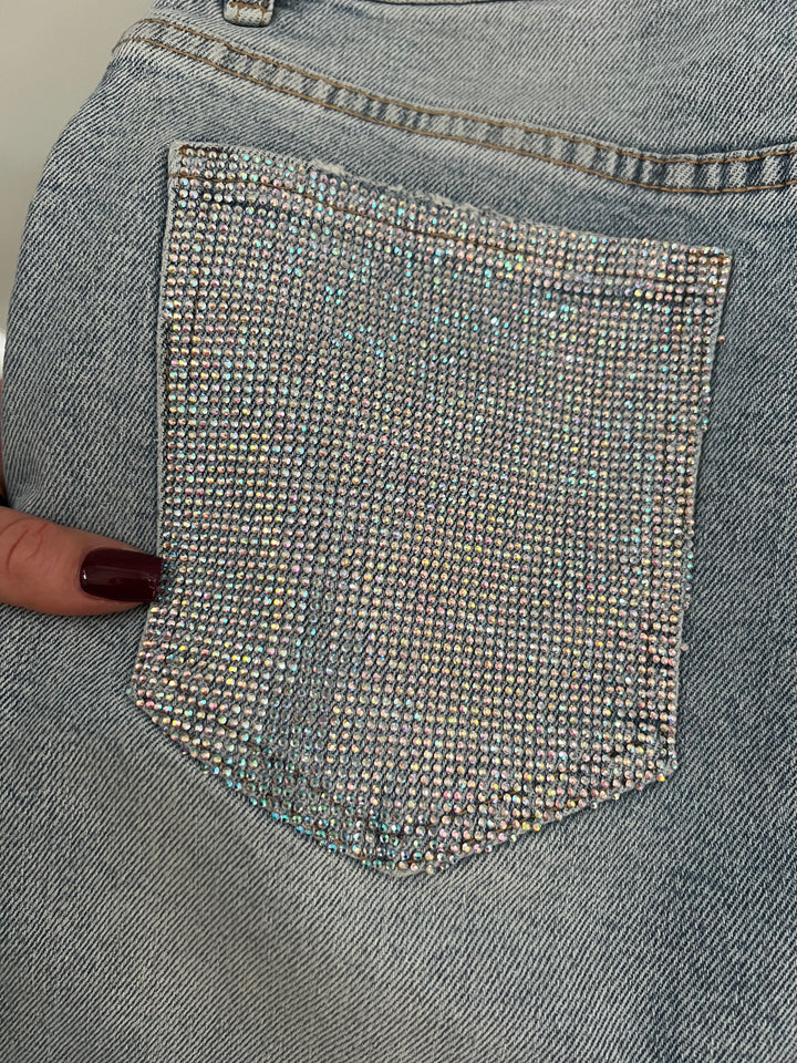 Rainbow Diamanté Pocket Extra Length Shorts