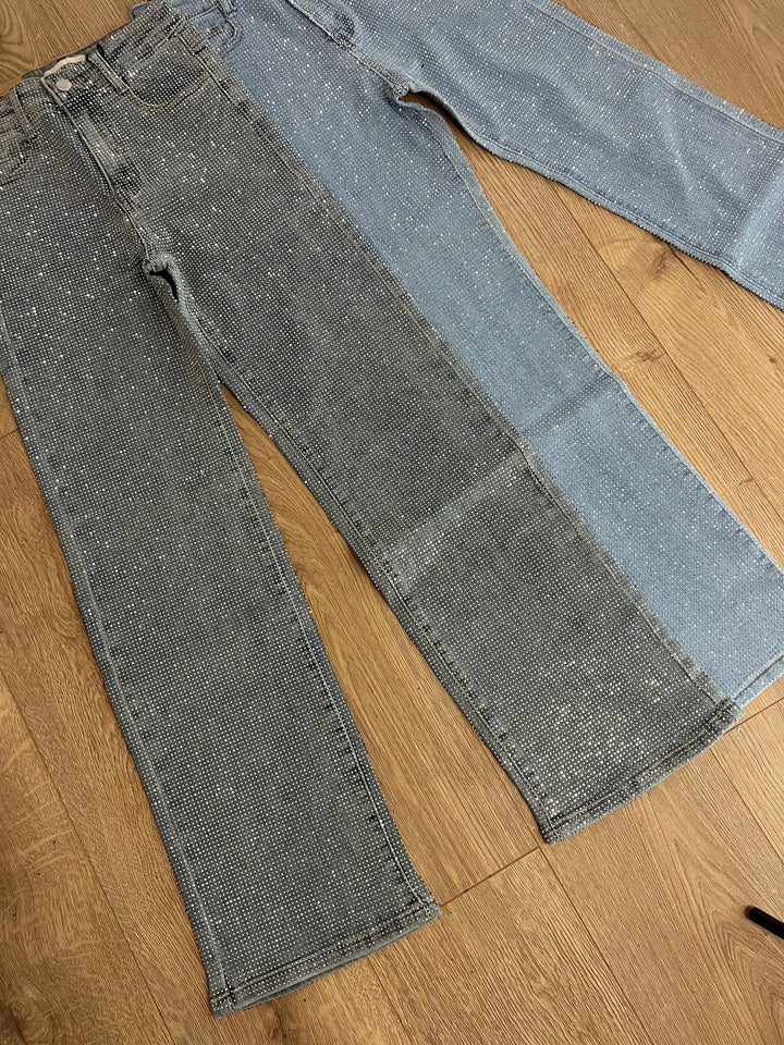 Petite Full Diamanté Straight Leg Jeans