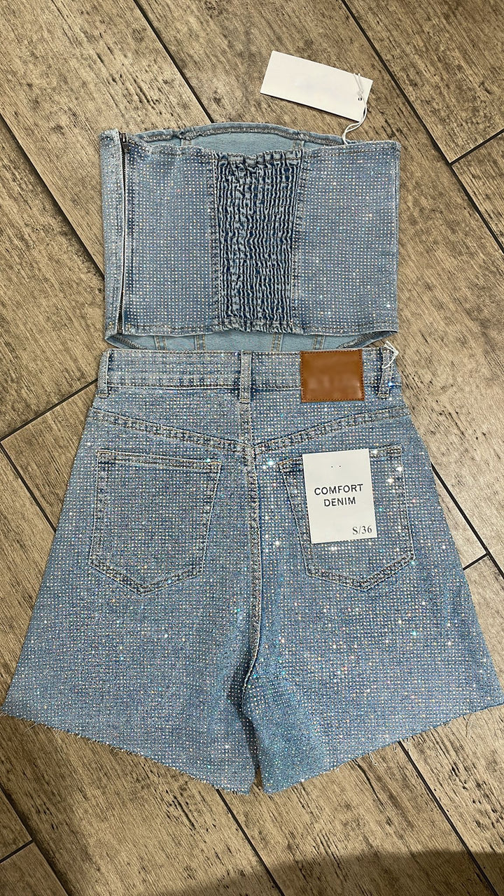 Rainbow Diamanté Longer Length Shorts