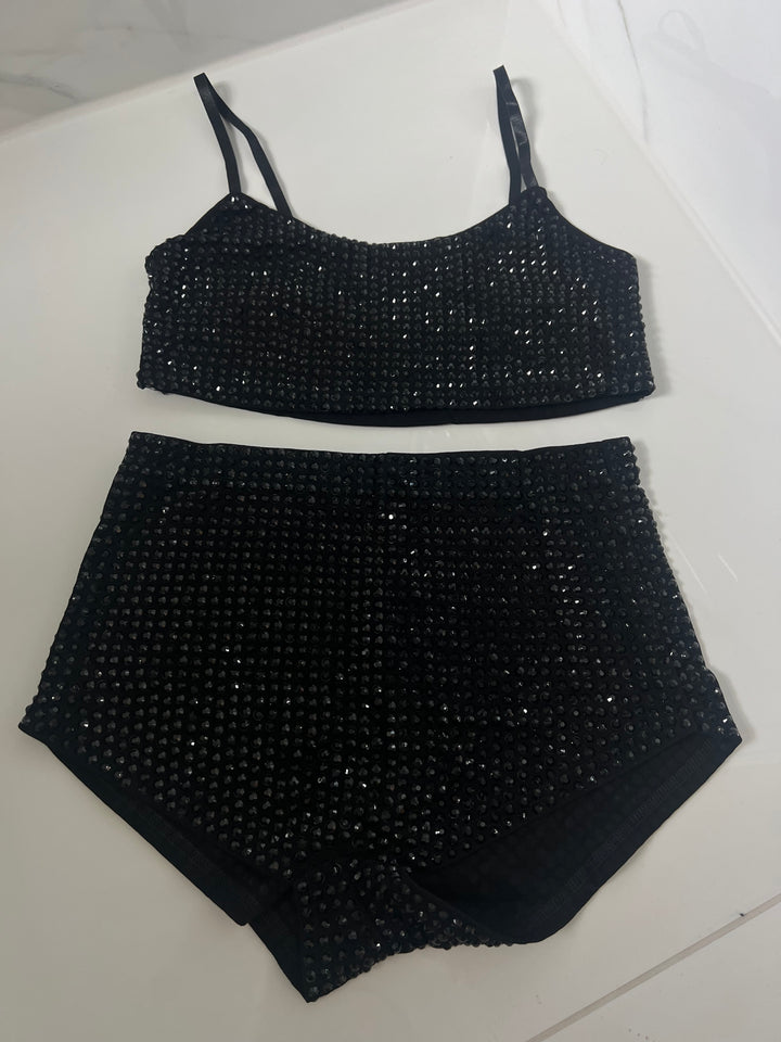 Black Diamanté HotPant Set