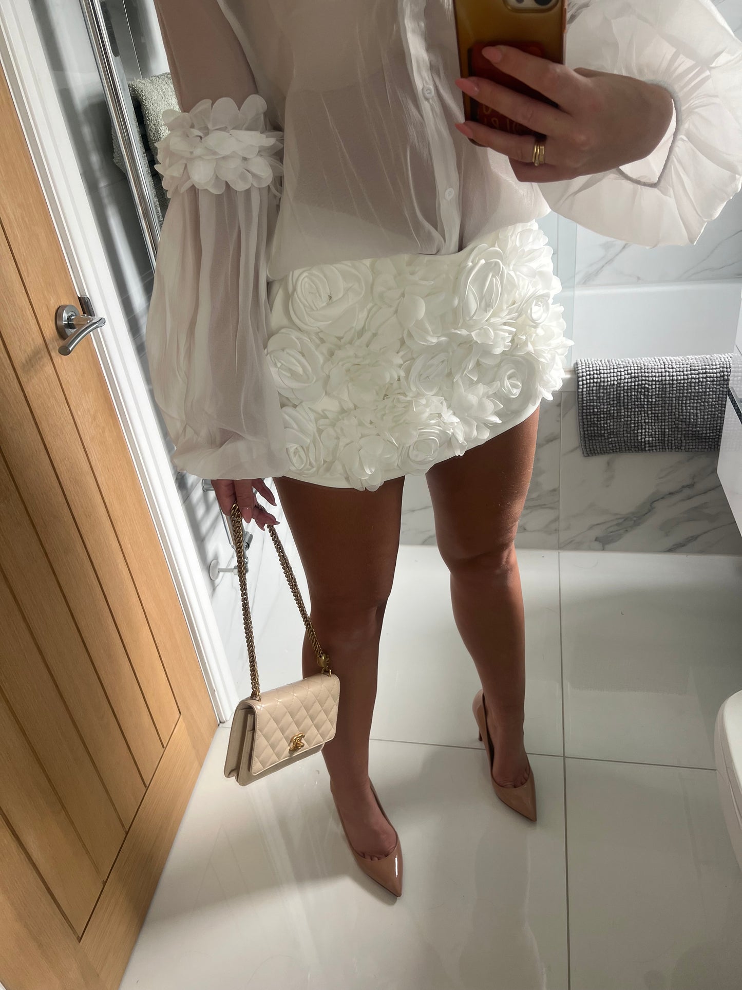 White 3D Rose Skort