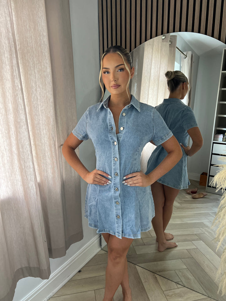 Cap Sleeve Denim Mini Dress