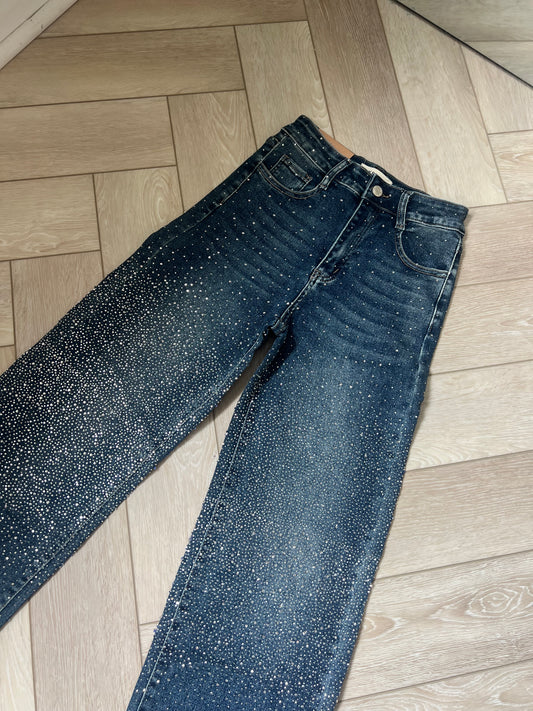 Petite 28.5” Dark Blue Diamanté Middle Detail Jeans