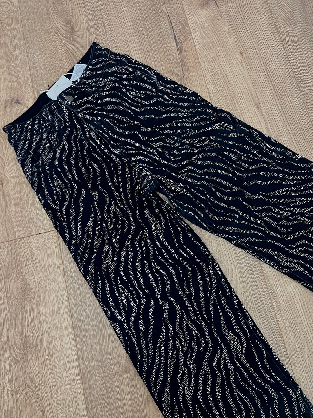 Super Stretch Zebra Diamanté Wide Leg Jeans