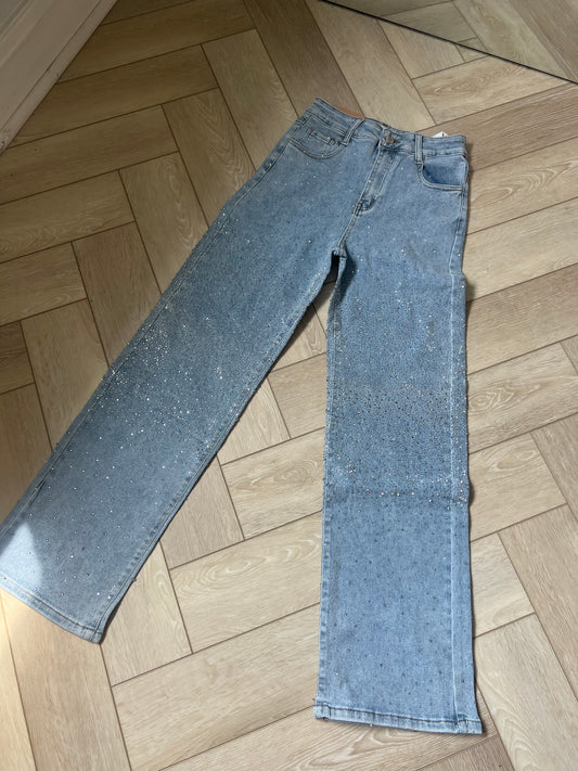 Petite 28.5” Light Blue Diamanté Middle Detail Jeans