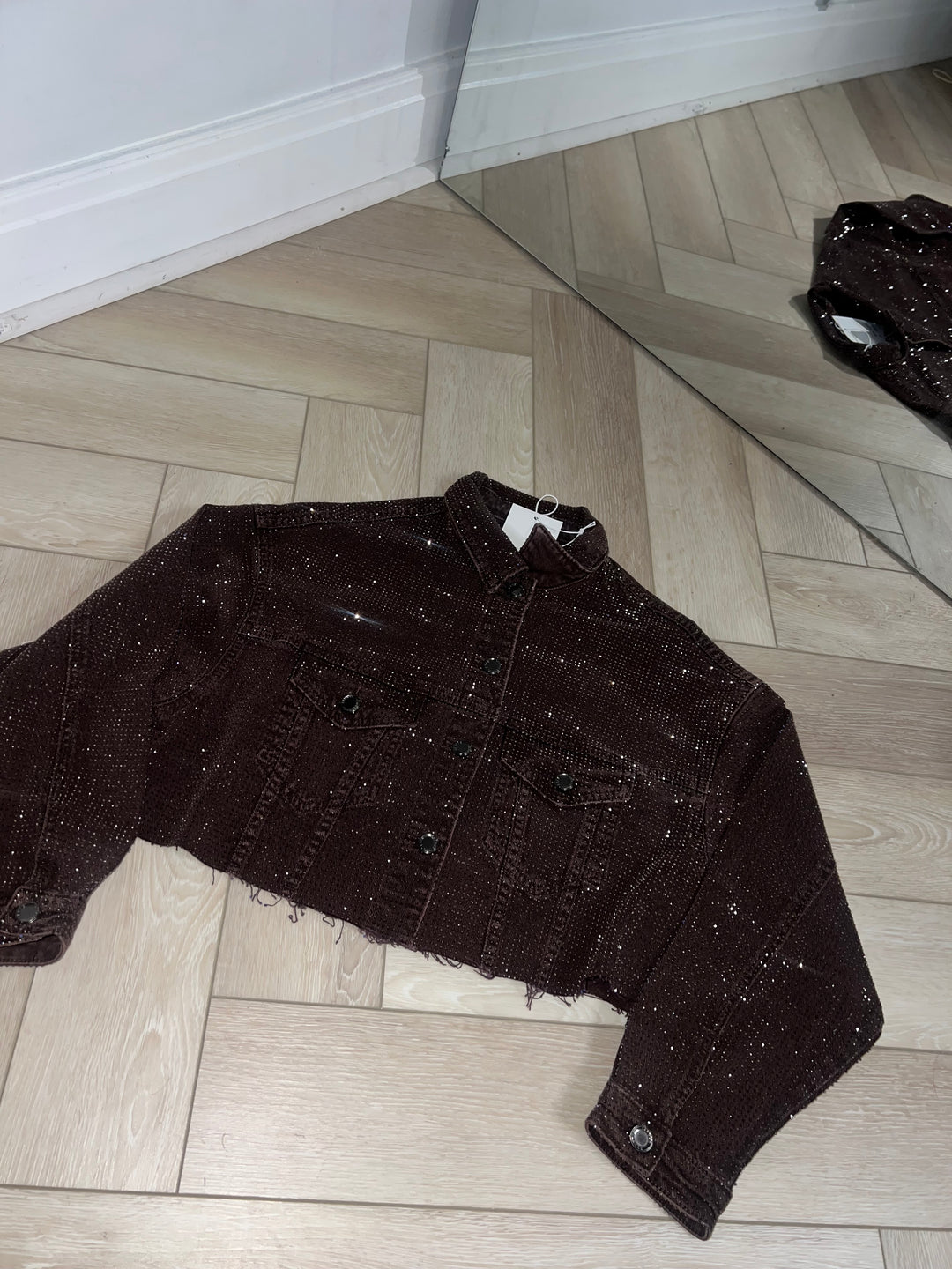 Chocolate Brown Diamanté Denim Jacket