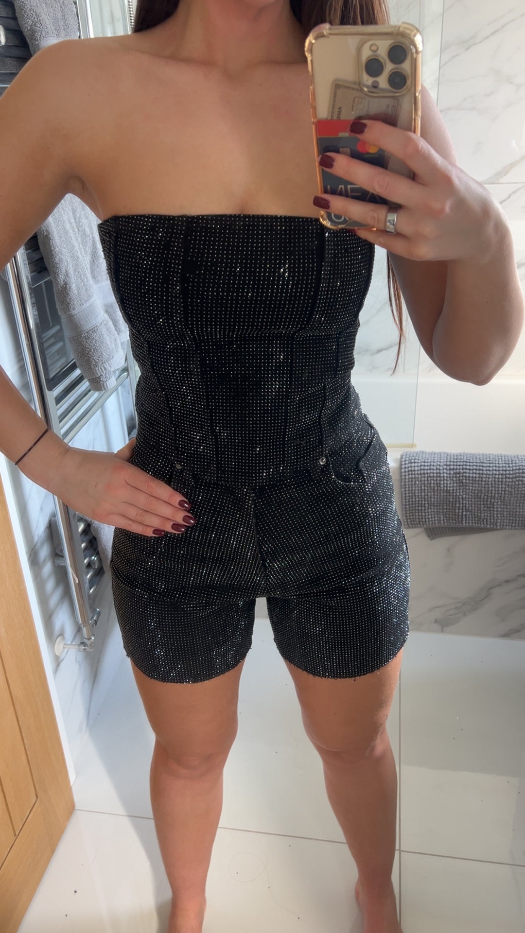 Black Longer Length Diamanté Shorts