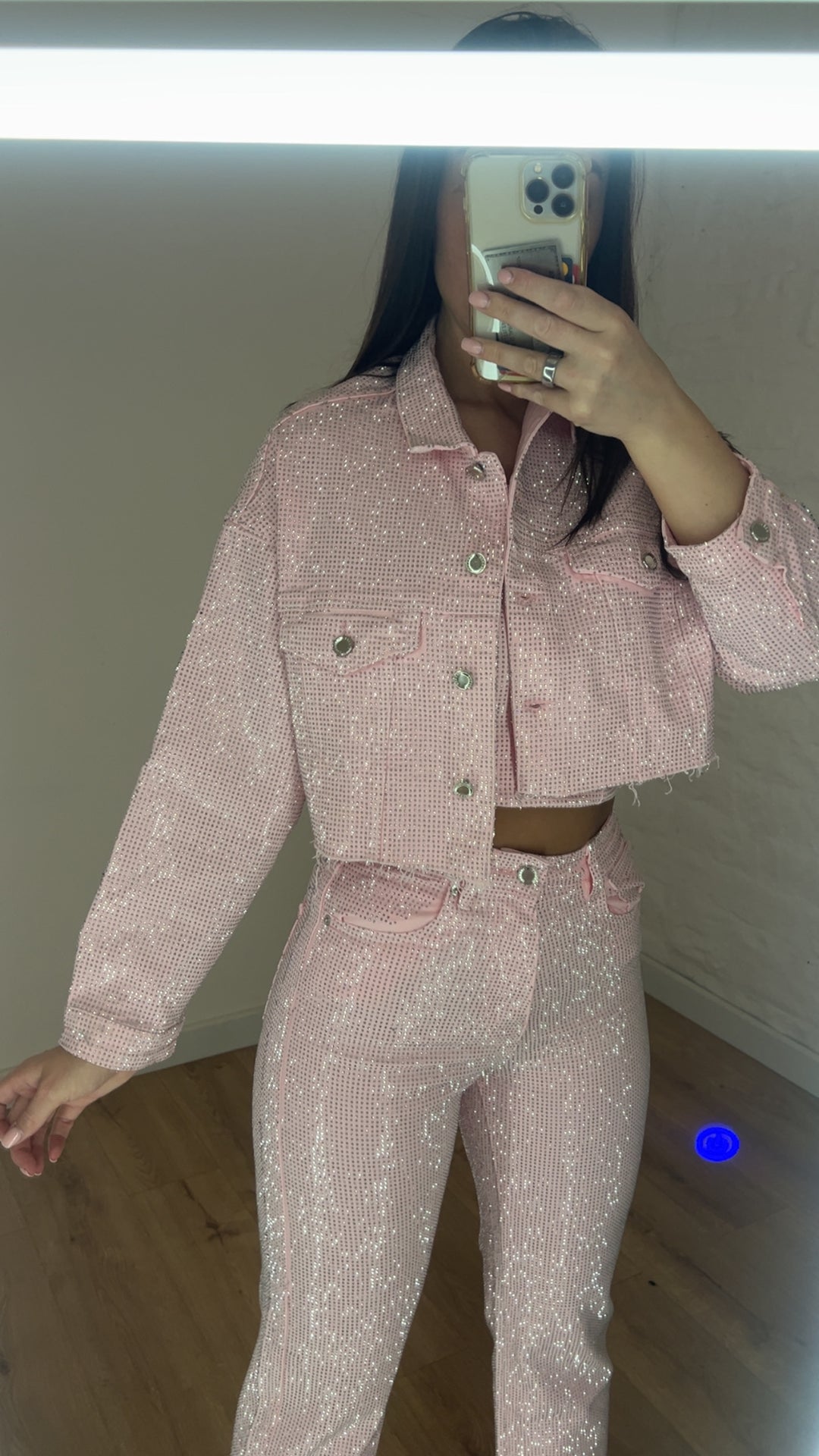 Baby Pink Diamanté Cropped Jacket