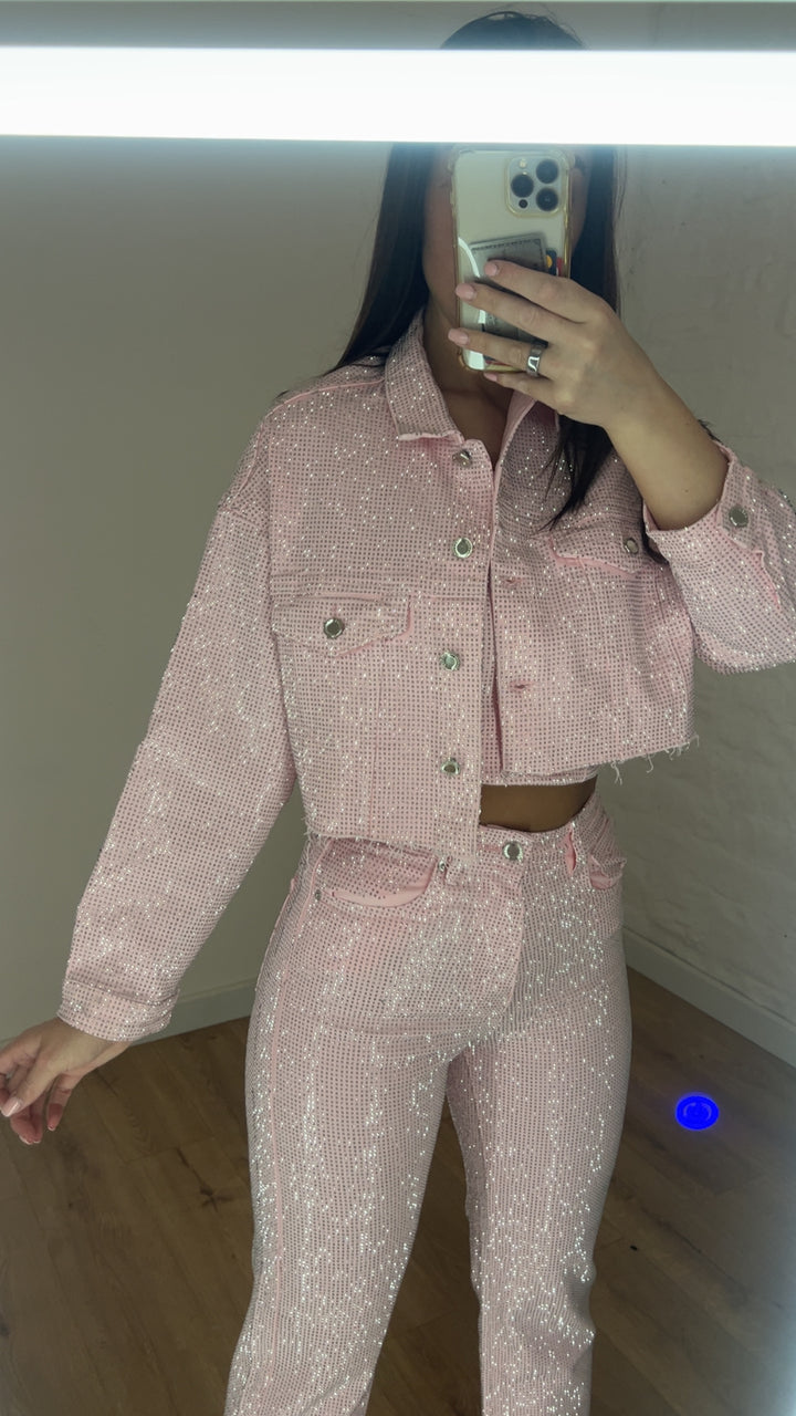 Baby Pink Diamanté Cropped Jacket