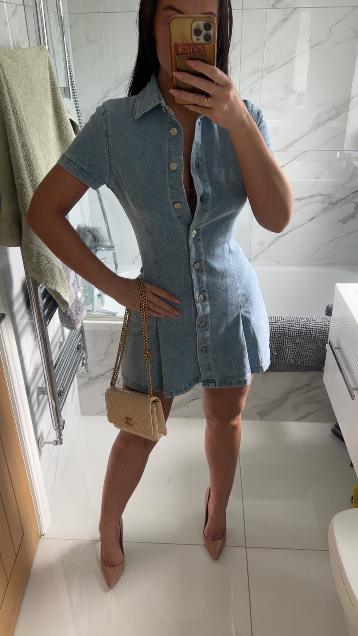 Cap Sleeve Denim Mini Dress