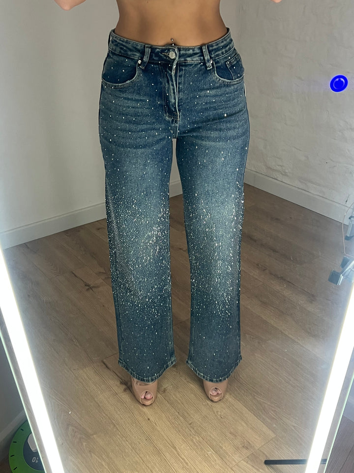 Dark Blue Middle Detail Diamanté Jeans