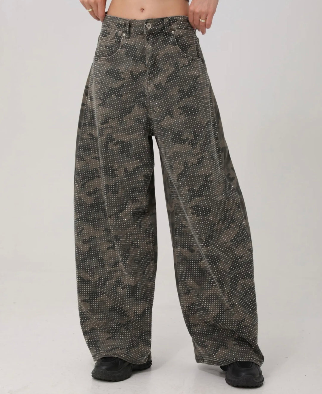 Camo Wide Leg Front Diamanté Jeans