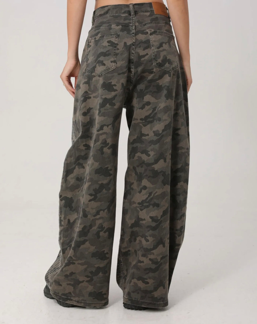 Camo Wide Leg Front Diamanté Jeans
