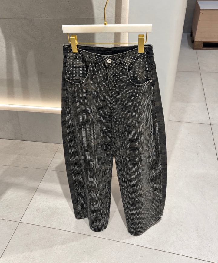 Camo Wide Leg Front Diamanté Jeans