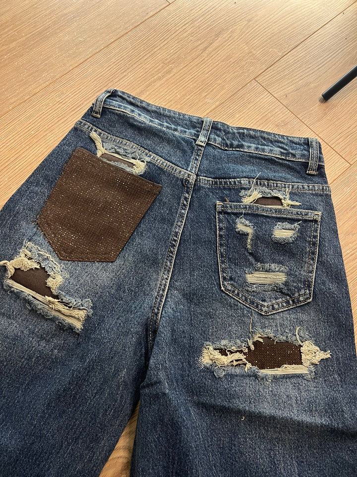 Party In The Back Jeans (Bronze + Dark Blue)