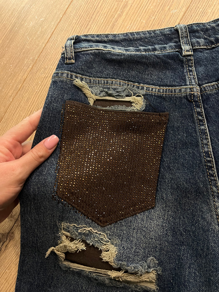 Party In The Back Jeans (Bronze + Dark Blue)