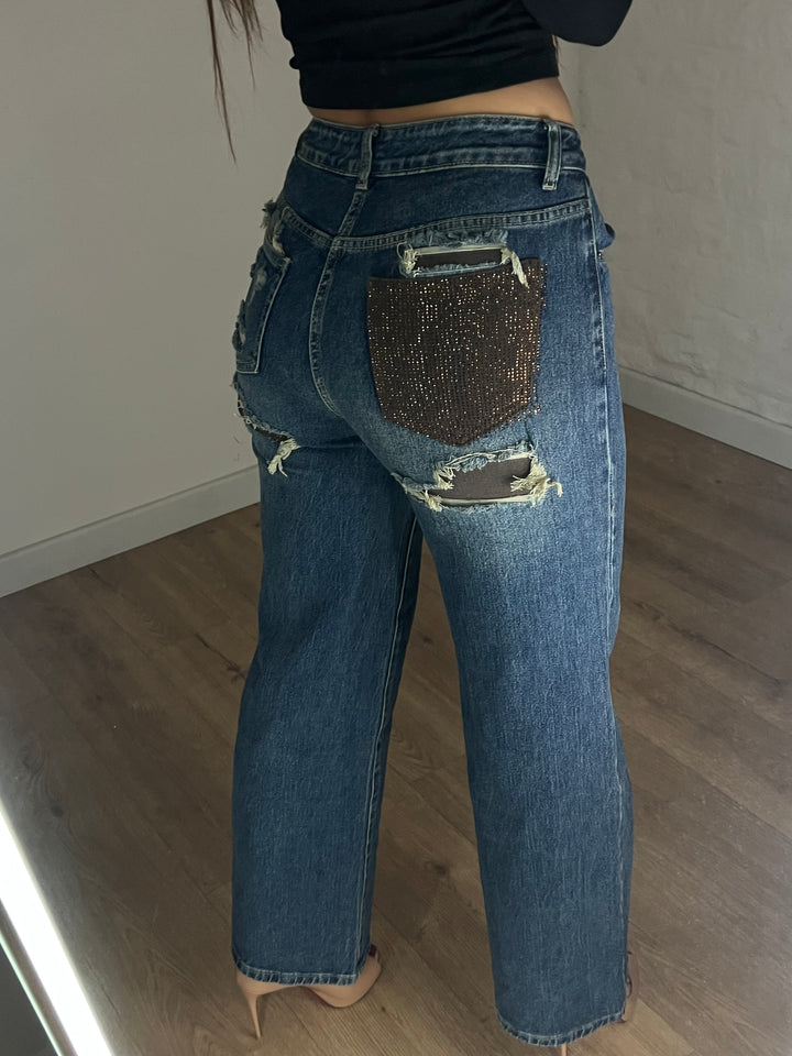 Party In The Back Jeans (Bronze + Dark Blue)