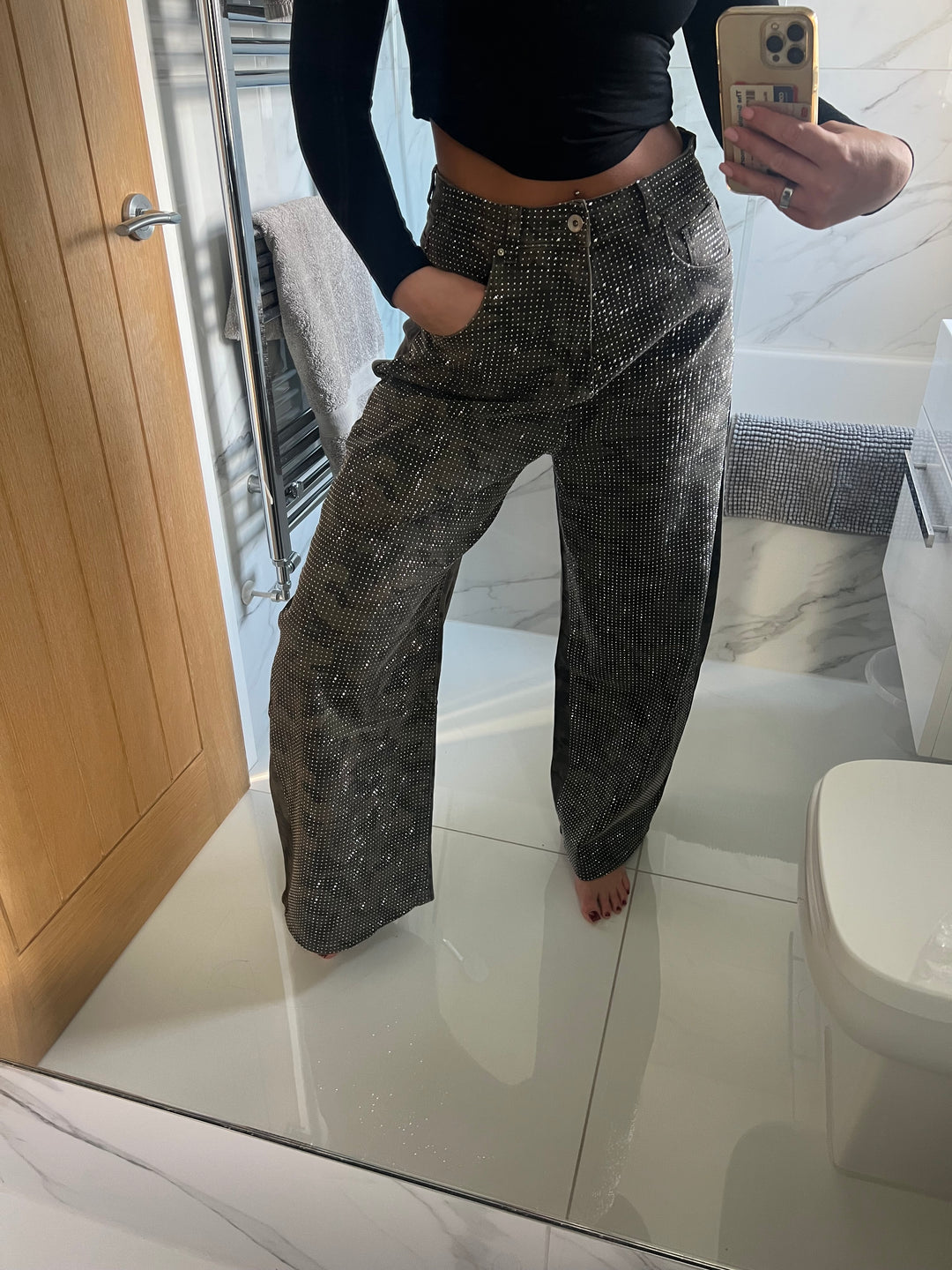 Camo Wide Leg Front Diamanté Jeans