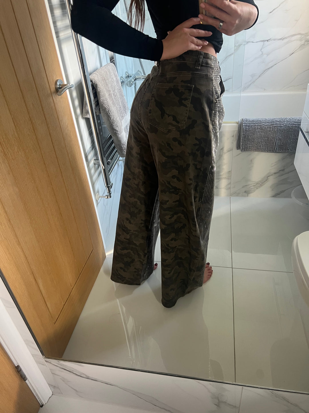 Camo Wide Leg Front Diamanté Jeans