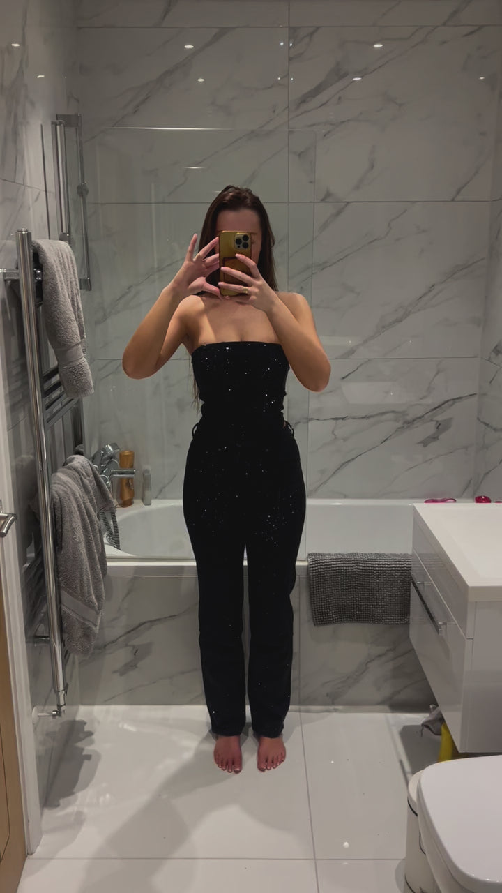 Black Straight Leg Diamanté Jeans