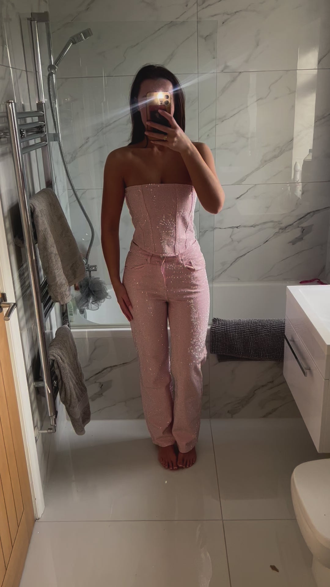 Baby Pink Straight Leg Diamanté Jeans